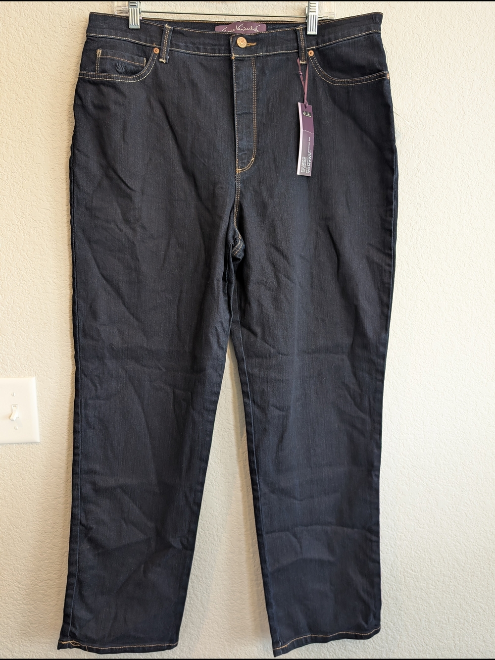 NWT Gloria Vanderbilt Sz 18 Amanda Denim Dark Wash Straight Leg Jeans